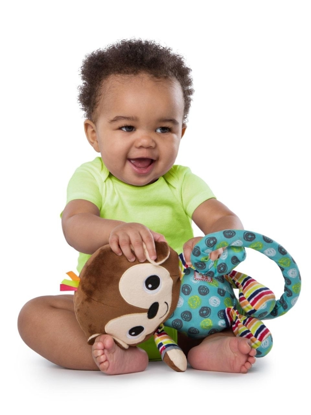 Plush Activity Monkey Toy in Brown & Teal - Interactive Baby Toy